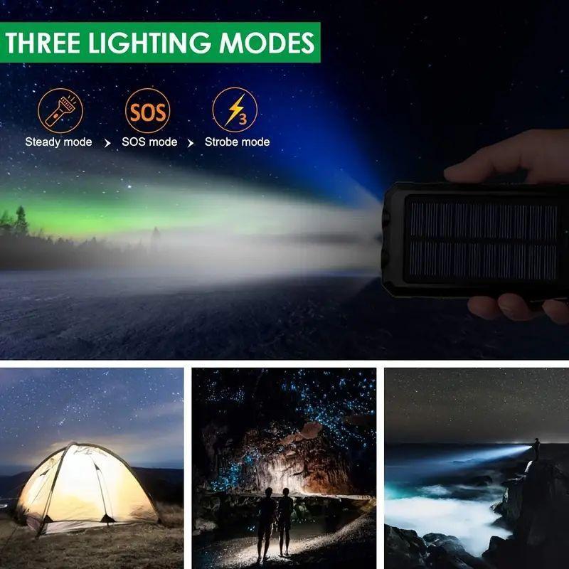 Portable Solar Power Bank, 1 Count 10000mAh External Battery Charger with LED Lights, Multi-functional Power Bank with Strong LED Flashlight & 2 USB Output Ports for Outdoor & Emergency Use, Smartphone Accessories, Charging Devices