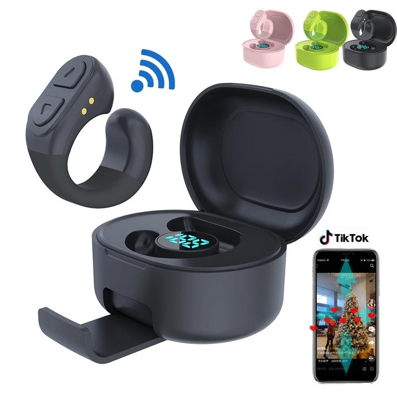 TikTok Scrolling Ring with Phone Stand, Remote Control for TikTok, Bluetooth Page Turner for iPad Kindle App iPhone Android, Finger Scroller, Black