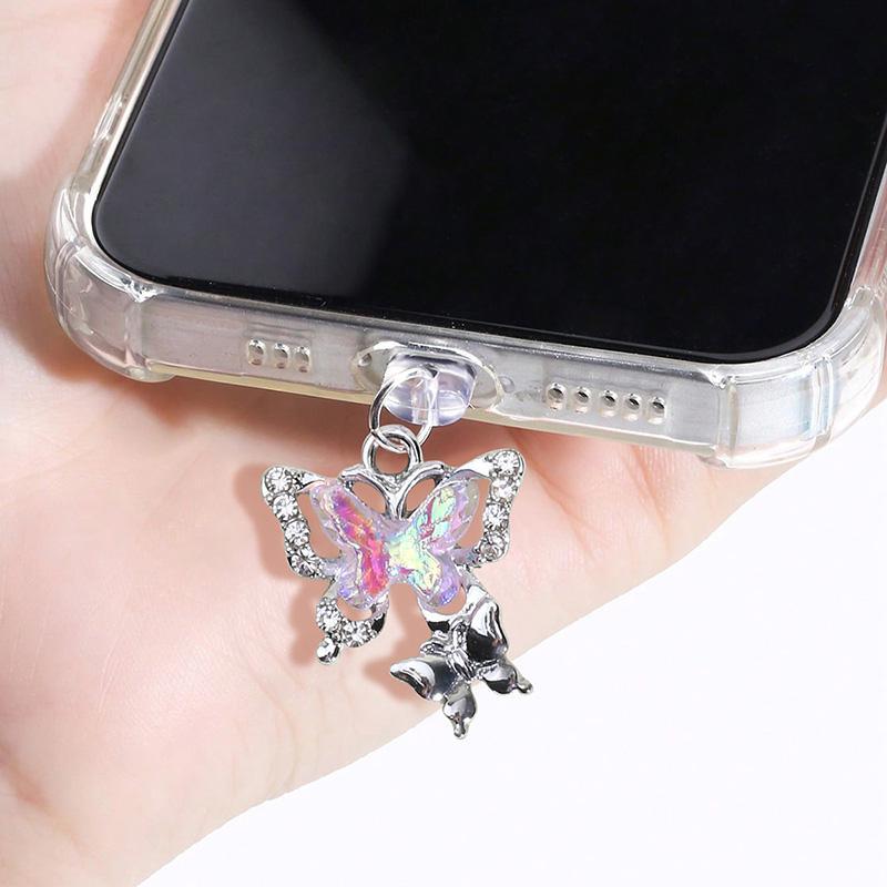 Rhinestone Butterfly Design Dust Plug, Charging Port Anti-dust Plug, Data Port Anti-dust Plug For Apple Port Type-C Port Mobile Phone