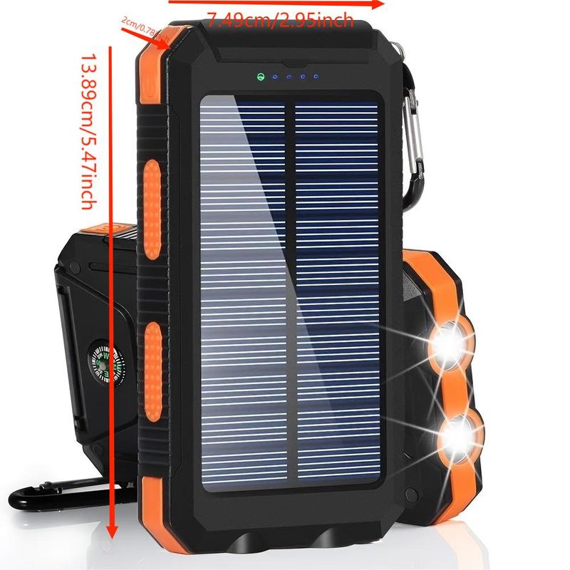 Portable Solar Power Bank, 1 Count 10000mAh External Battery Charger with LED Lights, Multi-functional Power Bank with Strong LED Flashlight & 2 USB Output Ports for Outdoor & Emergency Use, Smartphone Accessories, Charging Devices