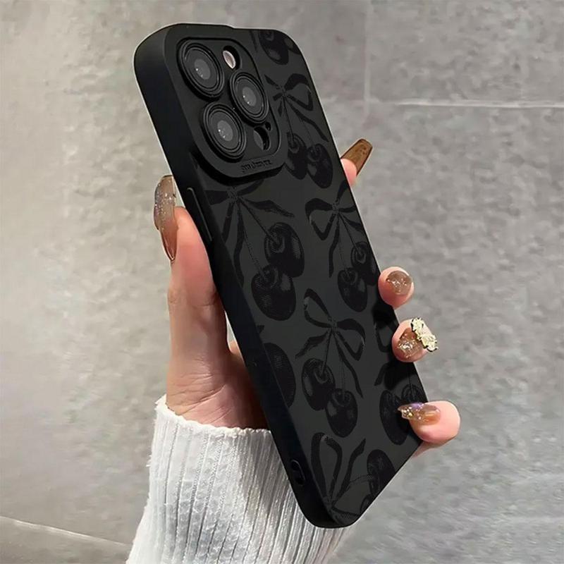 Cherry Pattern Phone Case, Decorative Phone Protector Cover, Phone Accessories Compatible with iPhone 16 15 14 13 12 11 Plus Pro Pro Max