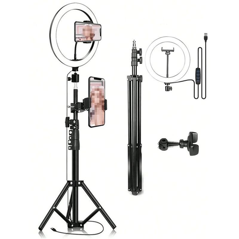 10 Inch Ring Light with Tripod Stand, 1 Set Beauty Lamp with Phone Clip & Retractable Tripod & Phone Holder, Dimmable LED Fill Light, Suitable for Selfie Camera Photography Makeup Video Vlogging Live Broadcast