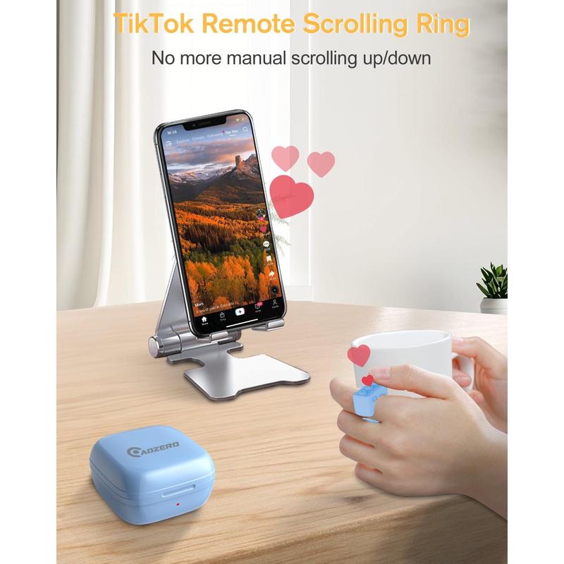 TikTok Remote Scrolling Ring, Bluetooth TIK Tok Clicker, Camera Shutter for iPhone, iPad, iOS, Android, Kindle APP Page Turner (Not for Kindle Devices) - Blue