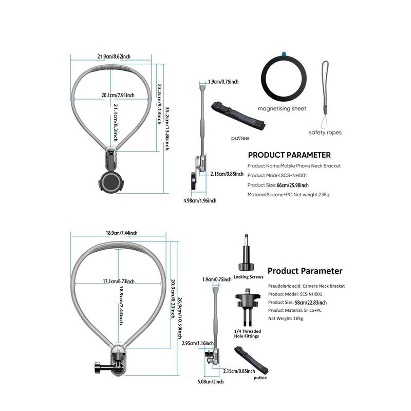 Magnetic Neck Phone Holder, Multifunctional Selfie Bracket, Selfie Accessories for Mobile Phone, Camera, Sports Camera