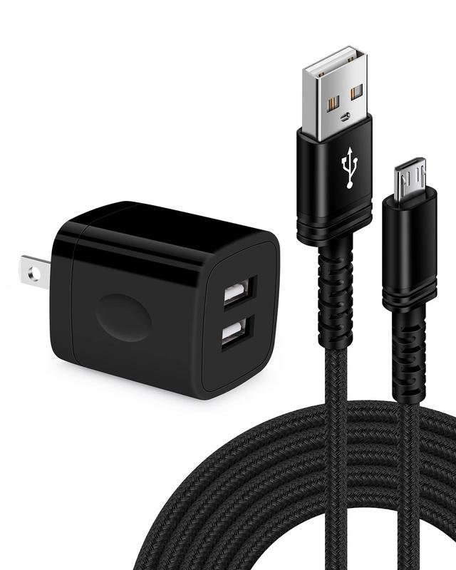 Micro USB Charger, Dual USB Port Wall Block with 6FT Android Fast Charging Cable for Kindle Fire HD 10 8 7 Kids Edition Tablet Paperwhite E-Reader, Samsung J8 J7 Pro S6 S7, Droid Cord AC Power Adapter Devices Connector Durable Handy Plastic Protection