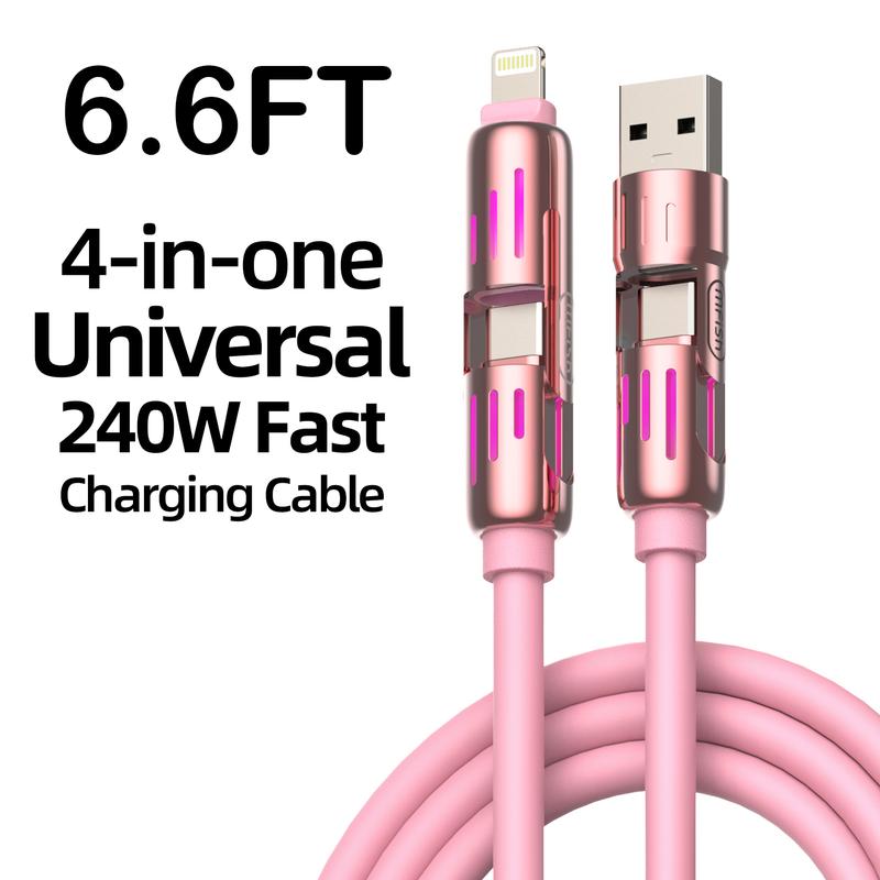 6.6ft 240W 4-in-1 USB Charging Cable - mfish Fast Charging for A+ TYPE C and Lightning fast charge for iphone 13 14 15 16,huawei，Android， Smartphone