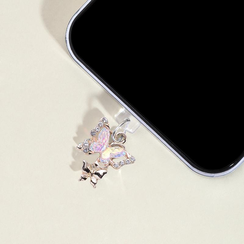 Rhinestone Butterfly Design Dust Plug, Charging Port Anti-dust Plug, Data Port Anti-dust Plug For Apple Port Type-C Port Mobile Phone