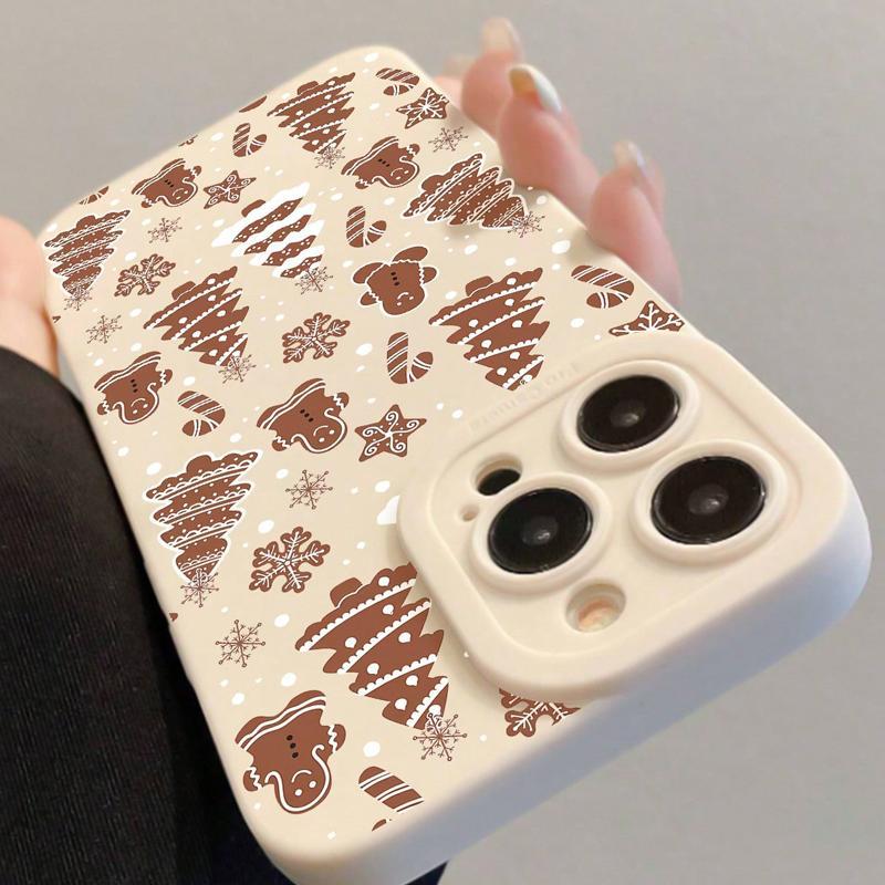 Christmas Gingerbread Man & Tree Pattern Phone Case, Cute Decorative Phone Protector Cover, Phone Accessories Compatible with iPhone