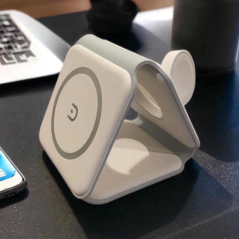 3 in 1 Foldable Wireless Magnetic Charger, Luxury, Lightweight, Easy to Carry, Office companion, Travel companion, Charging Device Port, comes with USB cable. Adapter is not included. Cellphone Smartphone Mobile Electronic Gadget