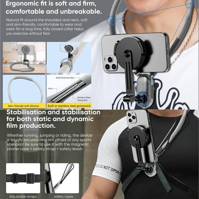 Magnetic Neck Phone Holder, Multifunctional Selfie Bracket, Selfie Accessories for Mobile Phone, Camera, Sports Camera