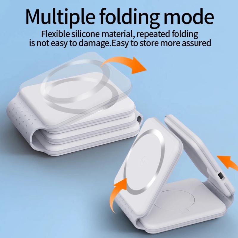 3 in 1 Foldable Wireless Magnetic Charger, Luxury, Lightweight, Easy to Carry, Office companion, Travel companion, Charging Device Port, comes with USB cable. Adapter is not included. Cellphone Smartphone Mobile Electronic Gadget