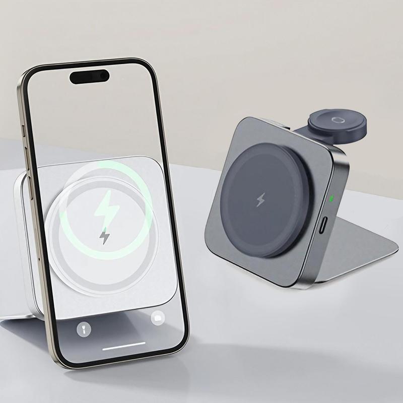 Wireless Charger, 2 in 1 Foldable Phone Holder, 15W Fast Charging Charger, Smart Charging Adapter for Phone & Watch