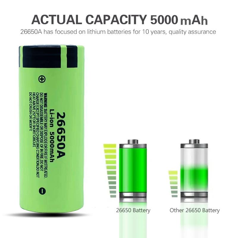 5000mAh Rechargeable Lithium Original 26650 Lithium Battery High capacity Battery 3.7V-4.2V Compatible with LED Flashlight, Remote Control Power Bank, Headlamp, Apartment Essentials, Home Tool, Assembled Battery