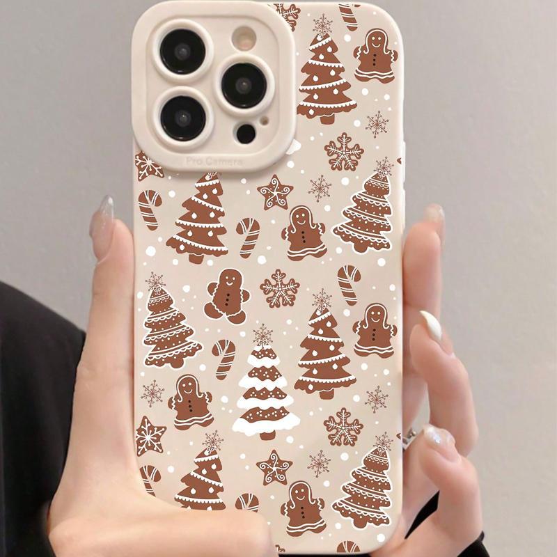 Christmas Gingerbread Man & Tree Pattern Phone Case, Cute Decorative Phone Protector Cover, Phone Accessories Compatible with iPhone