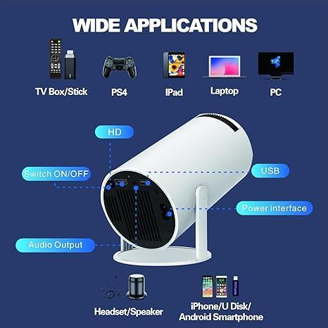 Smart Projector with Android Tv 11.0, Support1080P Portable Projector with 5G WiFi andBluetooth,10000 Lumen, Auto KeystoneCorrection, Premium 360 Sound, 40