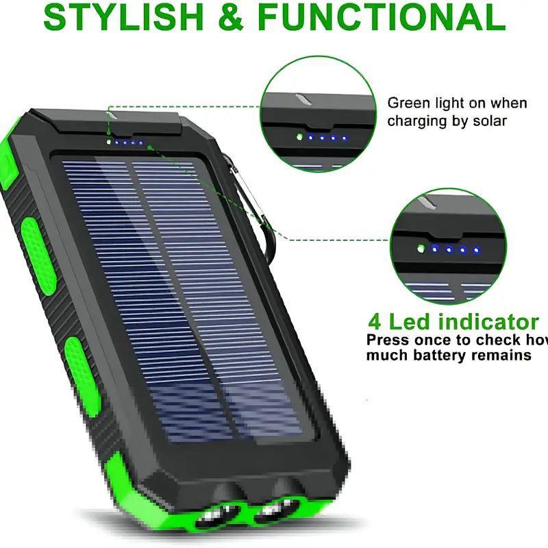 Portable Solar Power Bank, 1 Count 10000mAh External Battery Charger with LED Lights, Multi-functional Power Bank with Strong LED Flashlight & 2 USB Output Ports for Outdoor & Emergency Use, Smartphone Accessories, Charging Devices