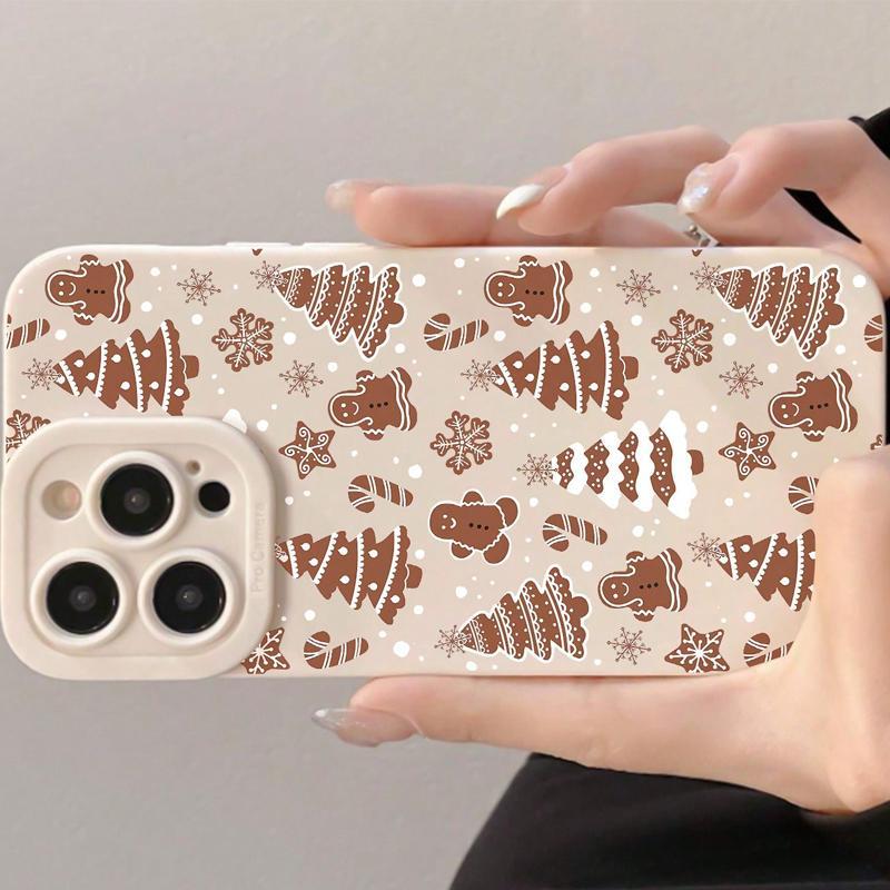 Christmas Gingerbread Man & Tree Pattern Phone Case, Cute Decorative Phone Protector Cover, Phone Accessories Compatible with iPhone