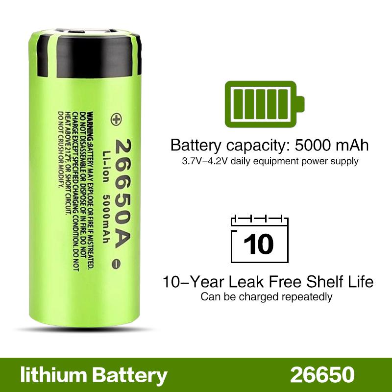 5000mAh Rechargeable Lithium Original 26650 Lithium Battery High capacity Battery 3.7V-4.2V Compatible with LED Flashlight, Remote Control Power Bank, Headlamp, Apartment Essentials, Home Tool, Assembled Battery