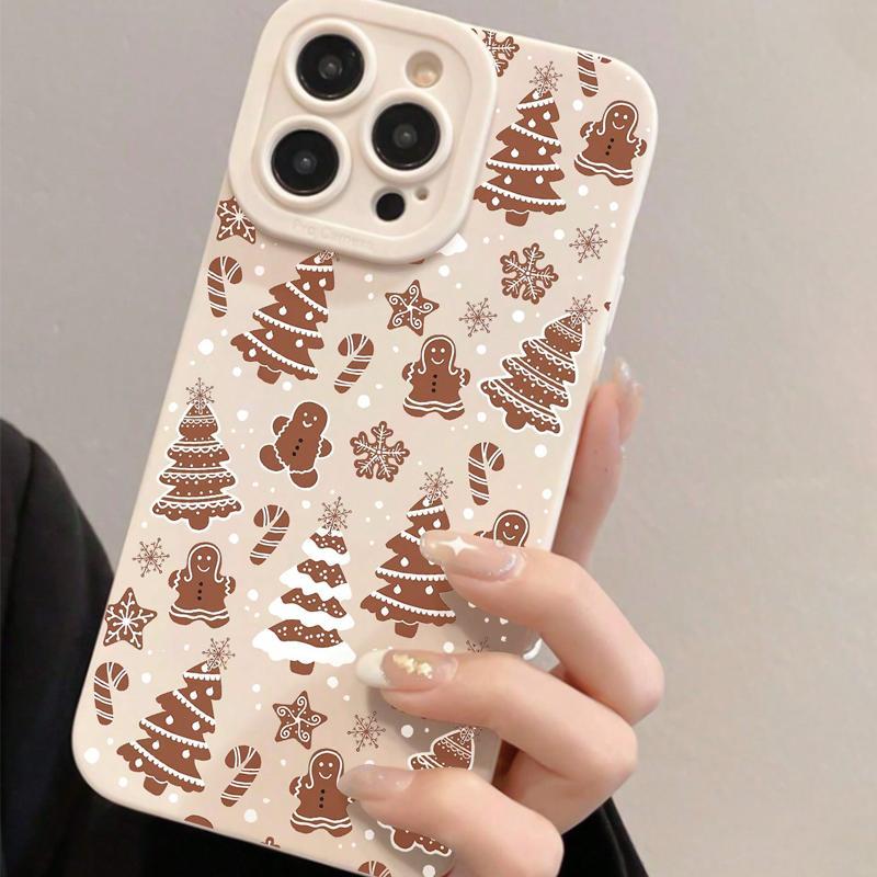 Christmas Gingerbread Man & Tree Pattern Phone Case, Cute Decorative Phone Protector Cover, Phone Accessories Compatible with iPhone