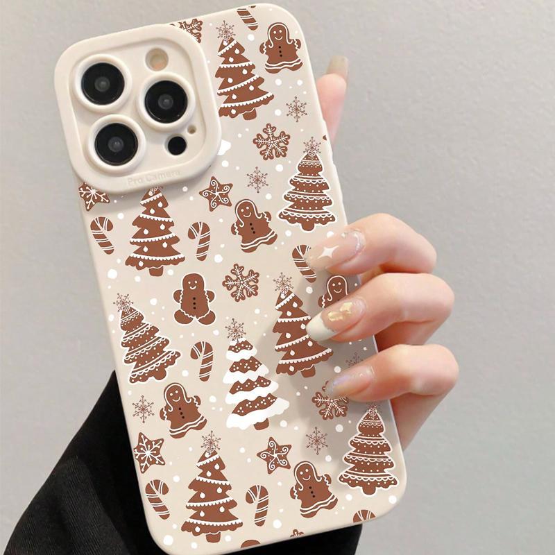 Christmas Gingerbread Man & Tree Pattern Phone Case, Cute Decorative Phone Protector Cover, Phone Accessories Compatible with iPhone