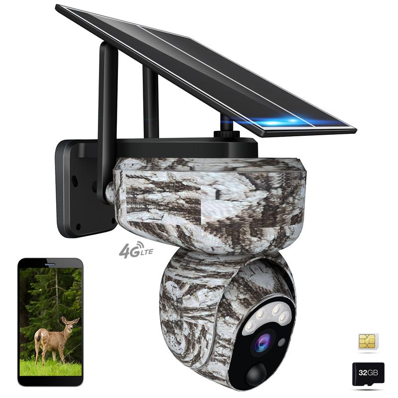 4G LTE Cellular Trail Camera with Night Vision, 4G Solar Game Cameras, Wildlife Deer Camera, Wireless Critter Trail Cam with Sim Card, 360° Rotation Trailcam with Phone APP