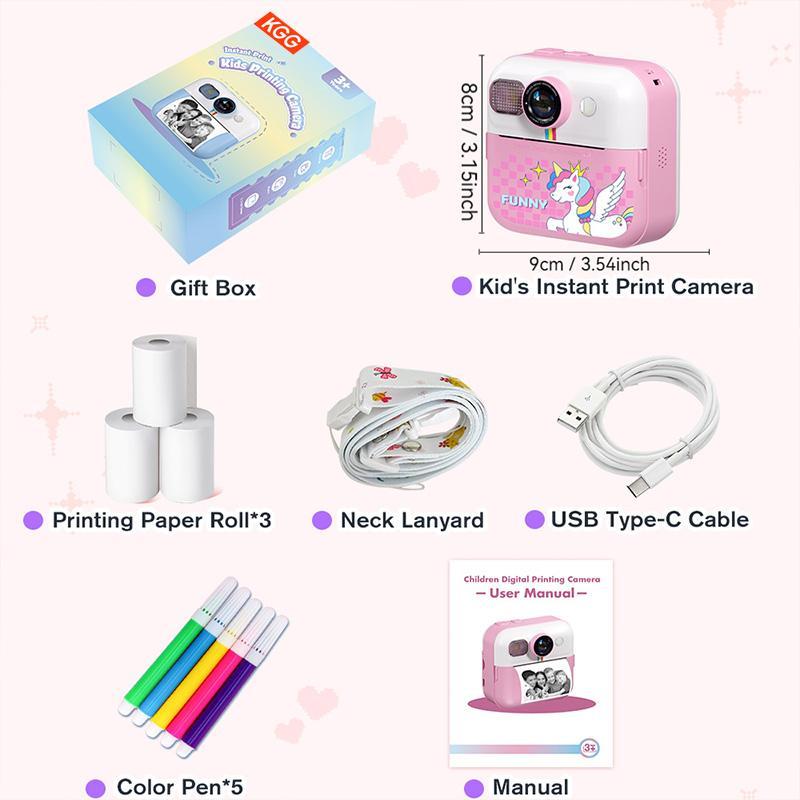 KGG Instant Print Camera, Instant Print Camera with 32G SD Card & Color Pens & Lanyard & Printing Paper, Digital Camera for Girls Boys, Birthday Gift