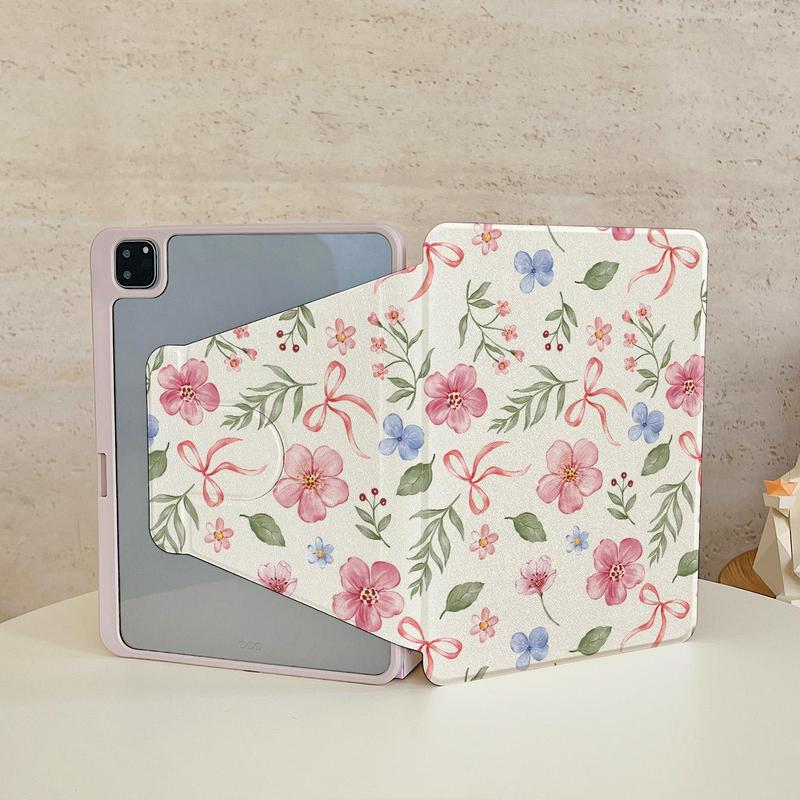 Floral Pattern Tablet Case with Pen Slot, 1 Count 360° Rotatable Tablet Protective Cover, Shockproof Tablet Protector Cover Compatible with iPad