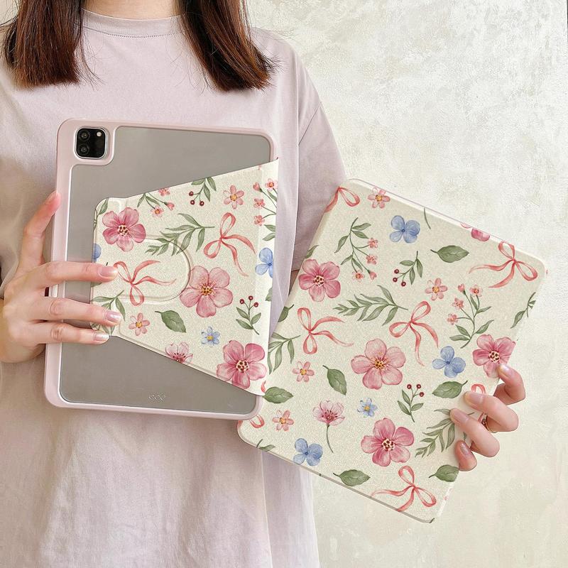 Floral Pattern Tablet Case with Pen Slot, 1 Count 360° Rotatable Tablet Protective Cover, Shockproof Tablet Protector Cover Compatible with iPad