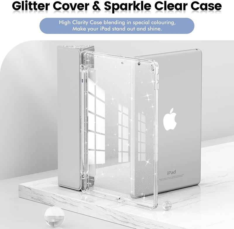 for iPad 9th Generation 2021  iPad 8th Generation 2020  iPad 7th Generation 2019 Case 10.2 inch, Glitter Cover with Clear , Pencil Holder for  Girls,