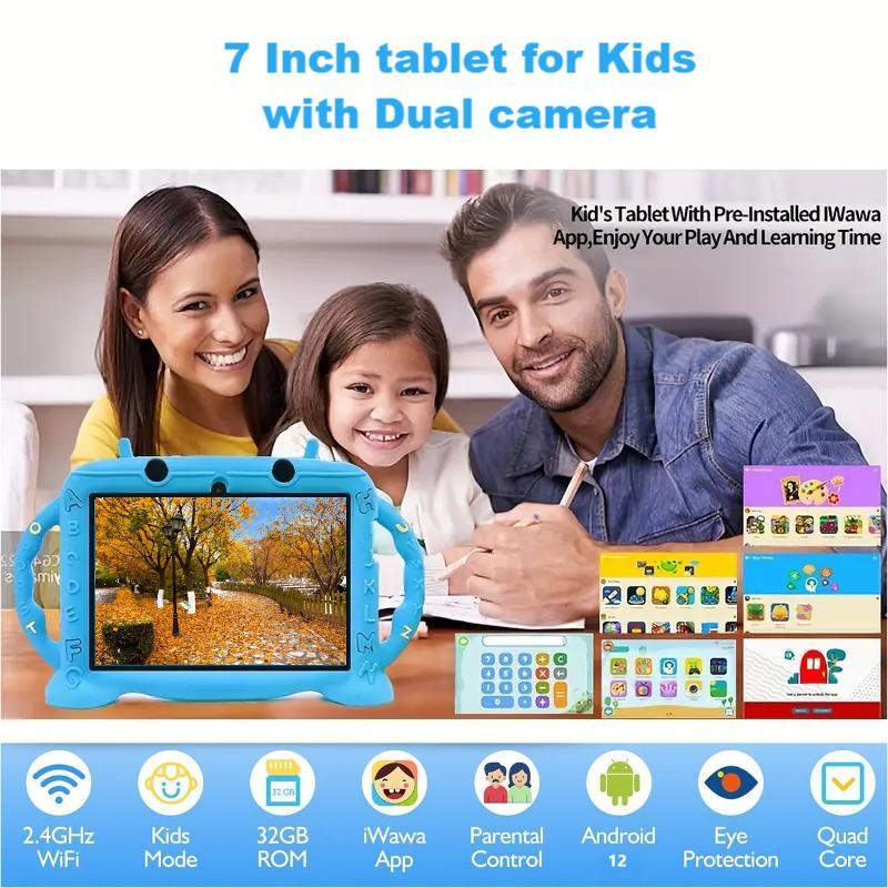 7-Inch Tablet, Android 12 Tablet with 2GB RAM 32GB ROM, 2.4G WiFi 1024x600 Display Tablet, Educational Equipment for Boys and Girls