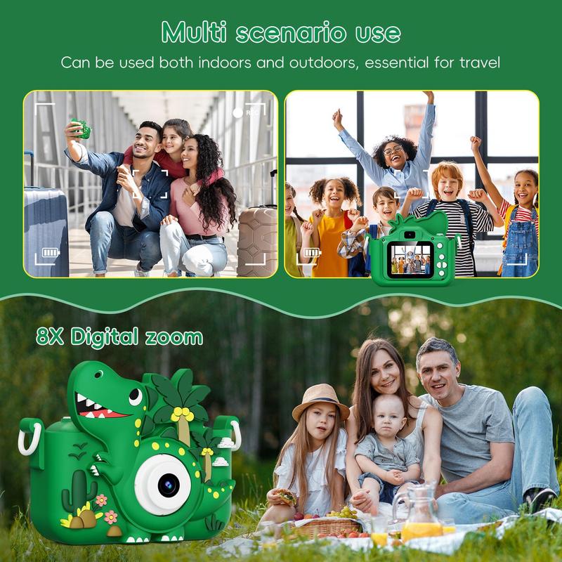 Cartoon Dinosaur Design Camera Toy, 1080P HD Digital Camera with 5 Puzzle Games, Fun Stickers for Girls Boys, Birthday Gifts