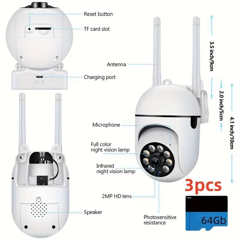 3Pcs 2MP Security Camera Wireless Security Camera System Monitor Your Home And Pets Day And Night With 2.4Ghz WIFI (Only Support 2.4Ghz), Night Vision, Pet Room Cam