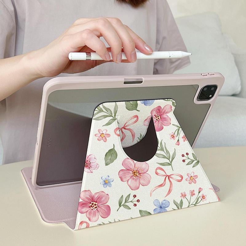 Floral Pattern Tablet Case with Pen Slot, 1 Count 360° Rotatable Tablet Protective Cover, Shockproof Tablet Protector Cover Compatible with iPad