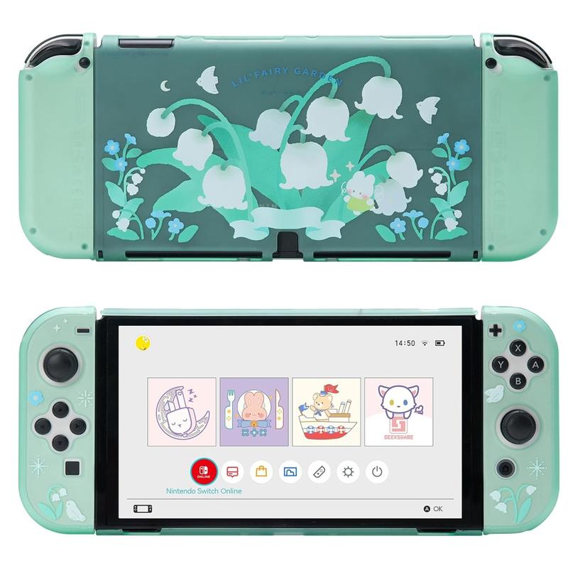 GeekShare Protective Case for NS & Switch OLED, Hard PC Dockable Protective Shell Slim Cover Case Compatible with Nintendo Switch OLED and Joy Con - Lily of The Valley