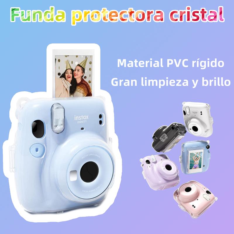 Protective Camera Case for Fujifilm Instax Mini 11 Instant Film Camera Clear Case with Upgraded Film Pocket Pouch for Storing Photos and Adjustable Shoulder Strap