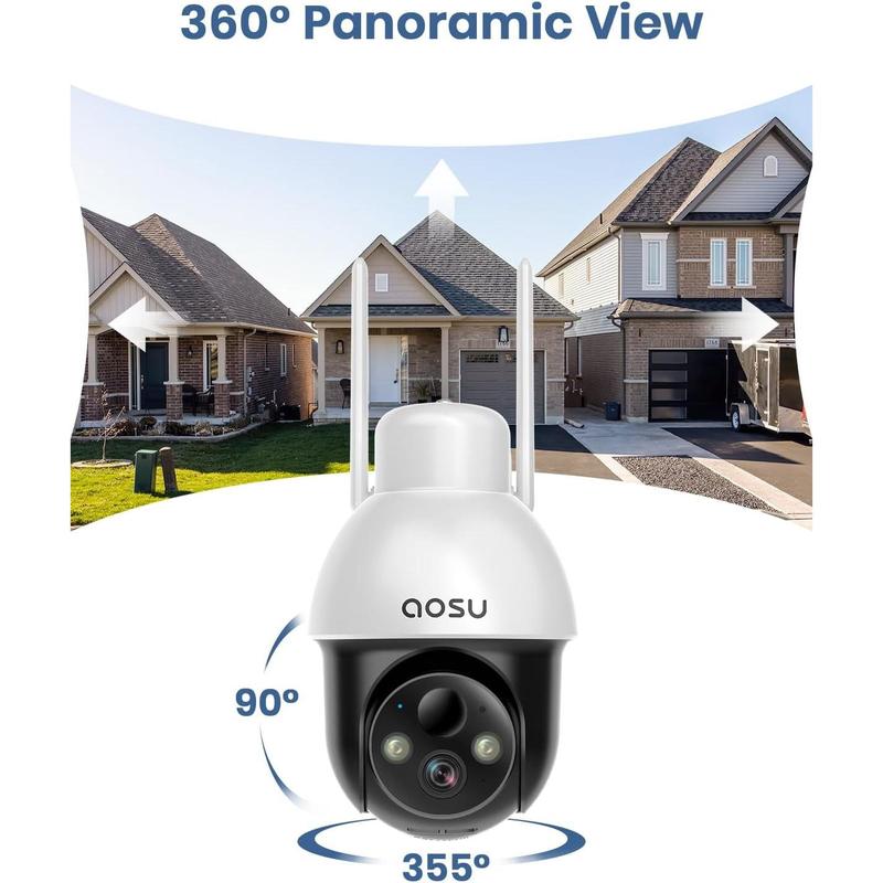 2K Solar Security Cameras Wireless WiFi,  360° View Outdoor Camera with Smart Siren Spotlights, 2-Way Audio, Color Night Vision, Home Surveillance Camera