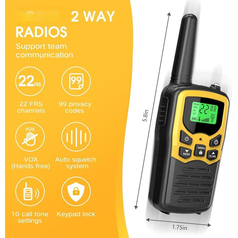 Walkie Talkies for Adults with LED Flashlight VOX Scan LCD Display, Audio Adjustable Communication Durable