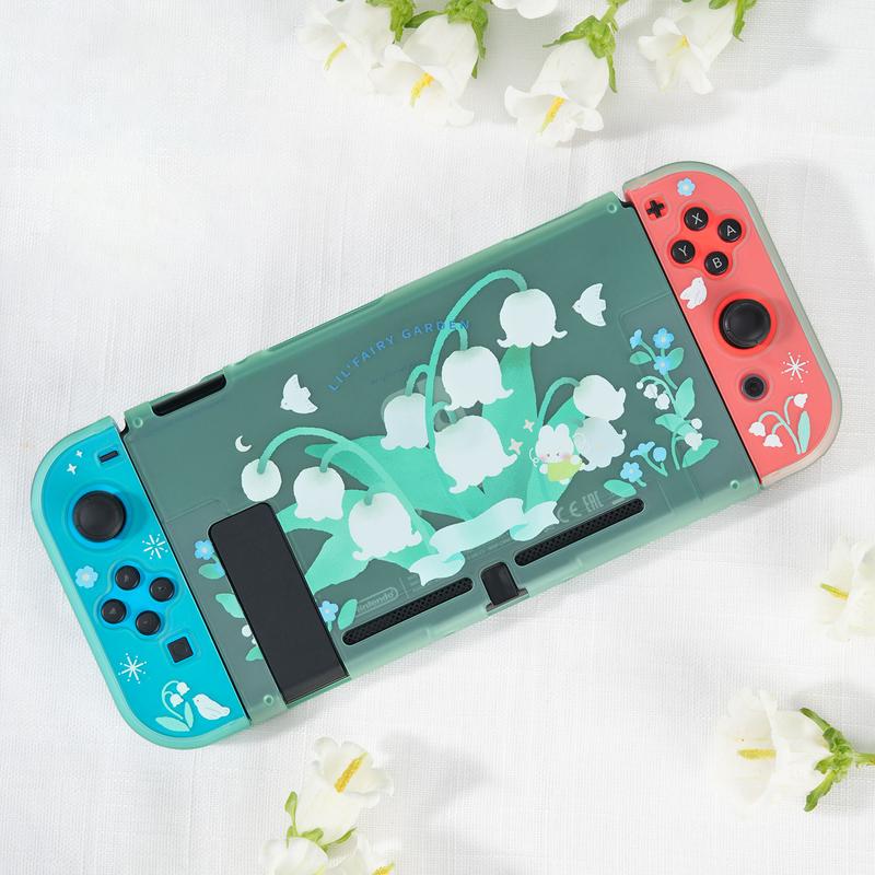 GeekShare Protective Case for NS & Switch OLED, Hard PC Dockable Protective Shell Slim Cover Case Compatible with Nintendo Switch OLED and Joy Con - Lily of The Valley