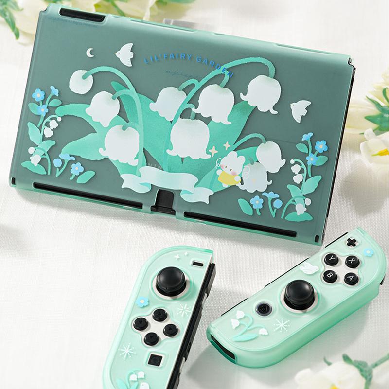 GeekShare Protective Case for NS & Switch OLED, Hard PC Dockable Protective Shell Slim Cover Case Compatible with Nintendo Switch OLED and Joy Con - Lily of The Valley