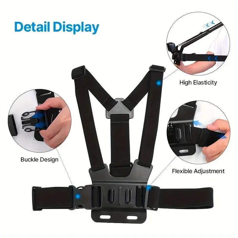 Action Camera Chest Strap Kit, Multifunctional Phone Clip Mount, Outdoor Shooting Accessories, Action Camera Accessories for Gopro Phone Osmo Action, Smartphone Accessories