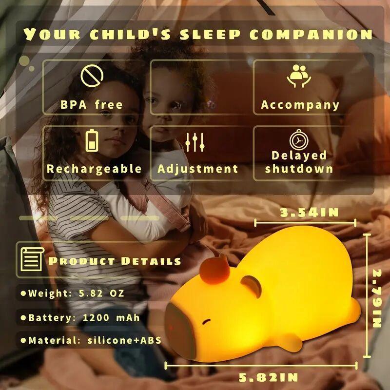 Cute Capybara Design Night Light, USB Rechargeable Night Light with 7 Colors Changing, Soft Light for Bedroom, Living Room, Kids Room