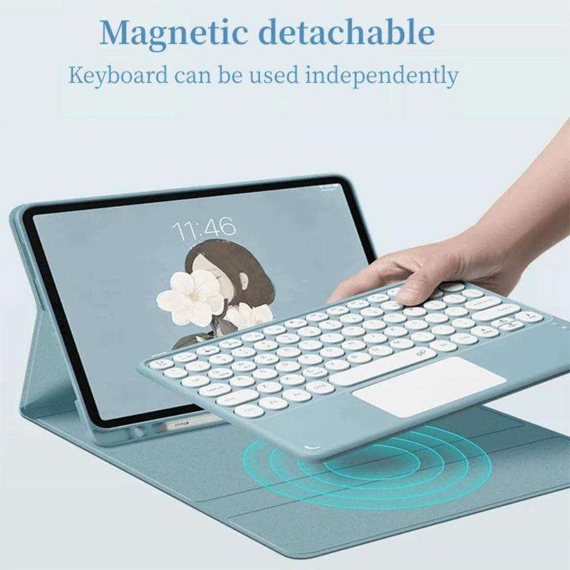 Wireless Magnetic Detachable Keyboard with Protective Case, 1 Count Rechargeable Tablet Keyboard with Pen Slot, Tablet Accessories for iPad