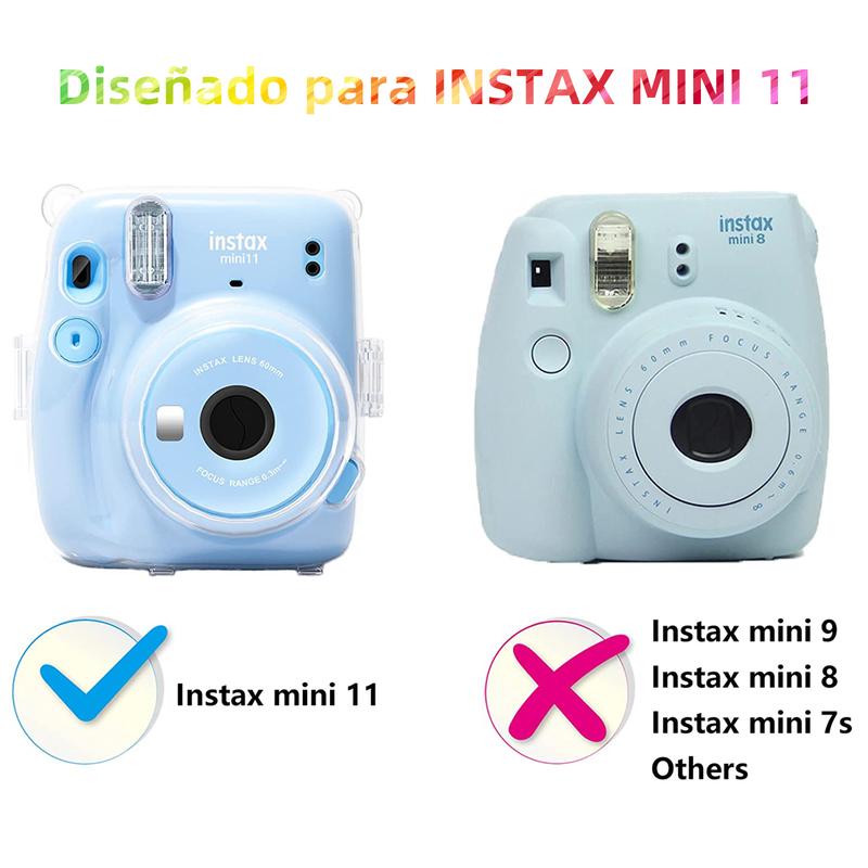 Protective Camera Case for Fujifilm Instax Mini 11 Instant Film Camera Clear Case with Upgraded Film Pocket Pouch for Storing Photos and Adjustable Shoulder Strap