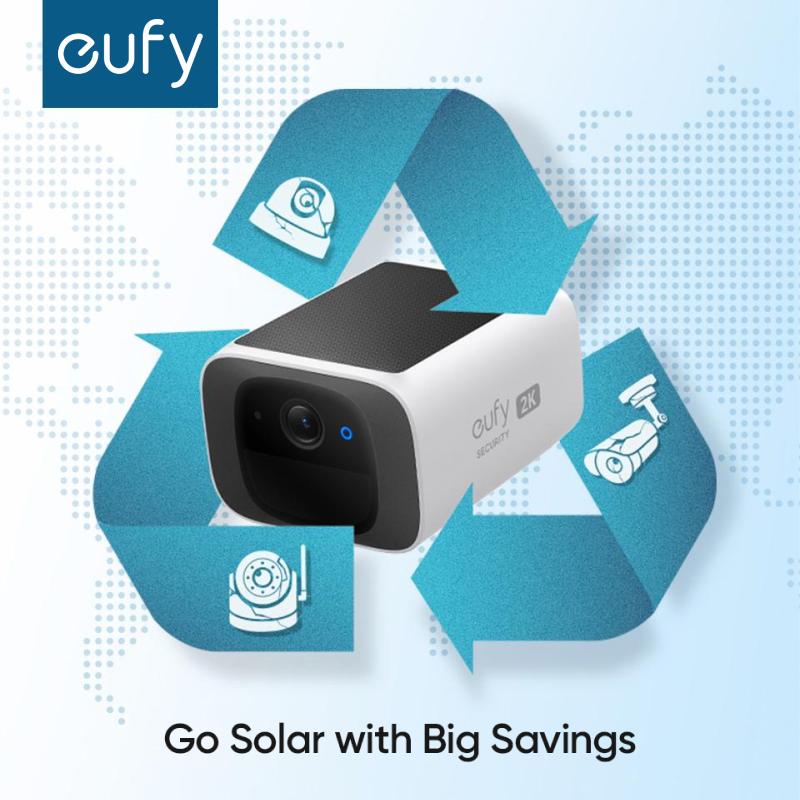 eufy Security SoloCam S220, Solar Security Camera, Wireless Outdoor Camera, Continuous Power, 2K Resolution, Wireless, 2.4 GHz Wi-Fi, No Monthly Fee, HomeBase 3 Compatible