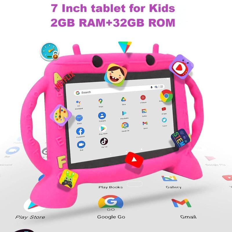 7-Inch Tablet, Android 12 Tablet with 2GB RAM 32GB ROM, 2.4G WiFi 1024x600 Display Tablet, Educational Equipment for Boys and Girls