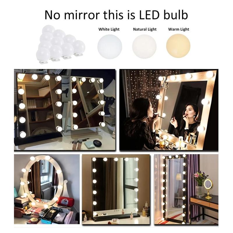 Adjustable Brightness LED Vanity Desk Mirror Light with 10 Adjustable Bulbs, 1 Count USB Powered Mirror Light, USB Lighting Kit for Vanities Desk with Mirror, LED Lights, Lights for Bedroom