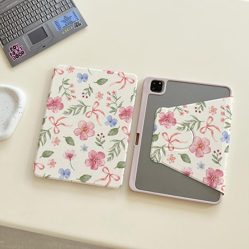 Floral Pattern Tablet Case with Pen Slot, 1 Count 360° Rotatable Tablet Protective Cover, Shockproof Tablet Protector Cover Compatible with iPad