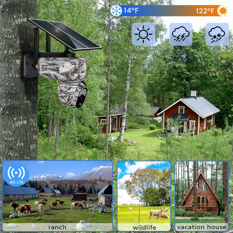 4G LTE Cellular Trail Camera with Night Vision, 4G Solar Game Cameras, Wildlife Deer Camera, Wireless Critter Trail Cam with Sim Card, 360° Rotation Trailcam with Phone APP