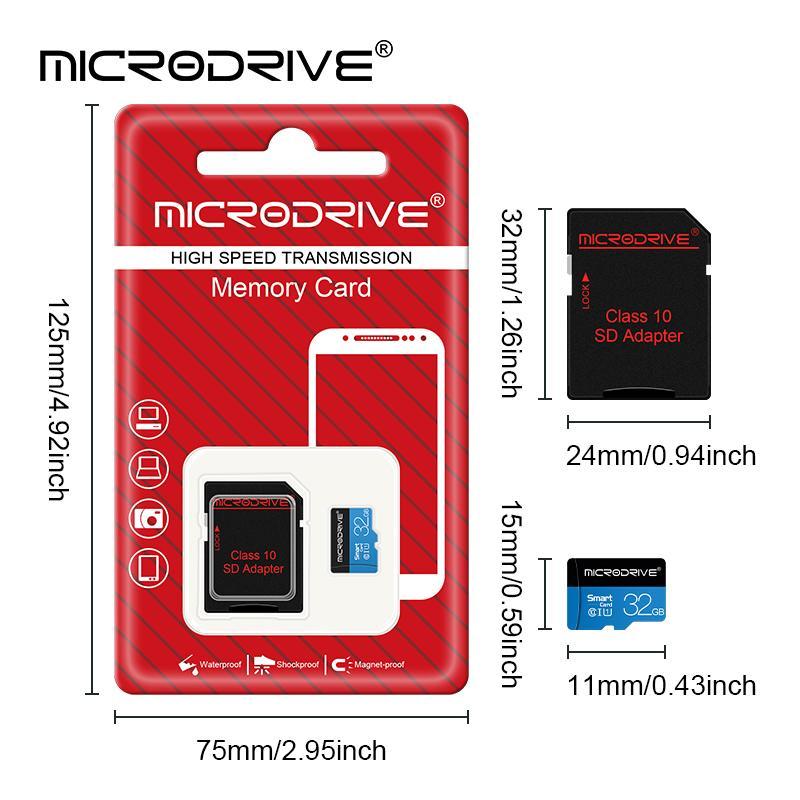 MICRODRIVE Micro TF SD Card, Smart Card, 1 Count 16GB 32GB 64GB 128GB U3 Class 10 Memory Card with SD Adapter, Flash TF Cards for SD Adapter