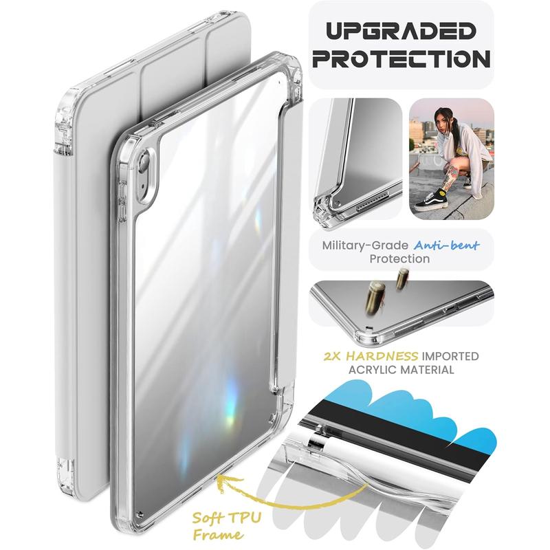 Compatible with iPad 10th Generation Case 2022, for  iPad Case 10th Generation 10.9 Inch, Full Crystal Clear with Slot for Pencil & Charging Adapter, Silver